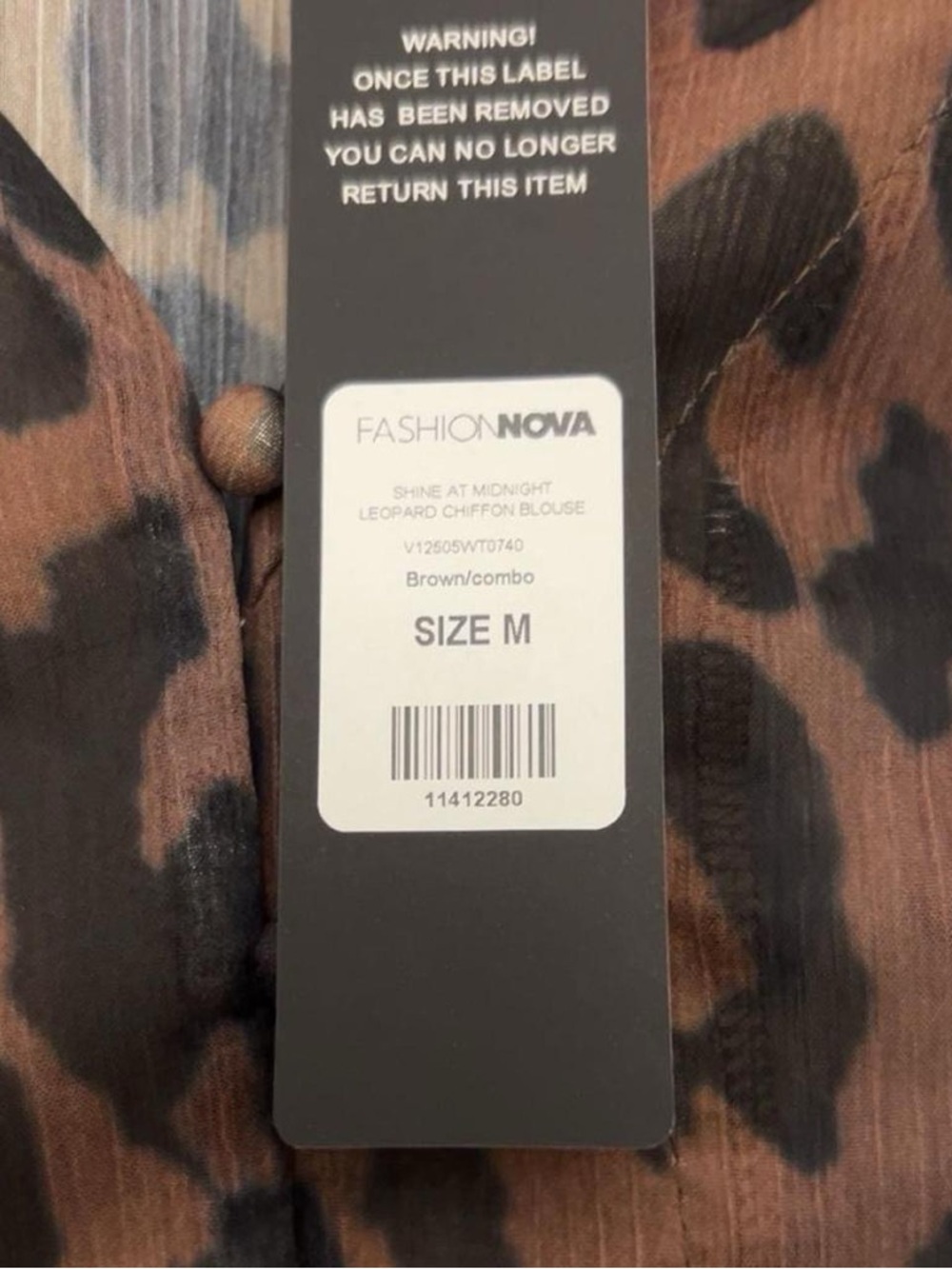 Fashion Nova Leopard Print Chiffon Blouse Size M NWT Bell Sleeve Top - Picture 4 of 8